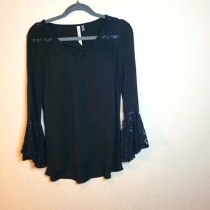 NY Collection Black Top V Neck Size M